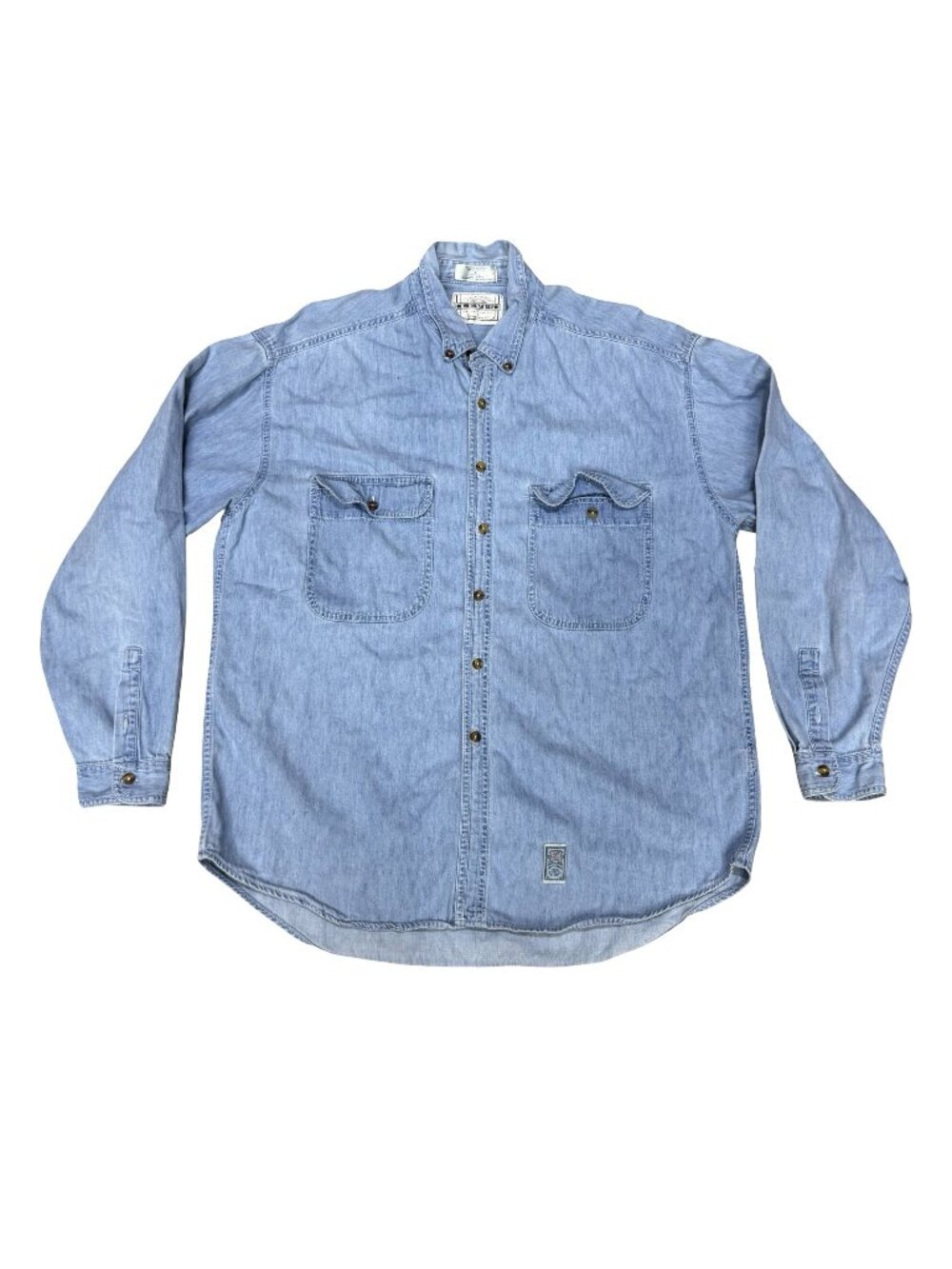 Levis Mens Light Blue Denim Button-Up Long Sleeve Shirt L 100% Cotton Vintage